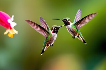 Naklejka premium Vibrant Hummingbirds in Nature Showcasing Agility and Energy