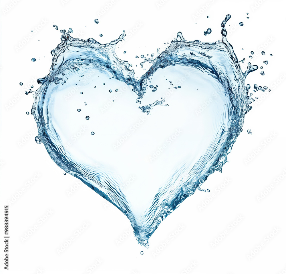 Poster water splashing in the shape of a heart on white background
