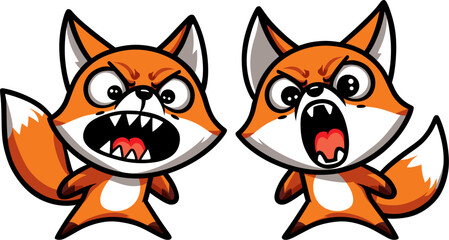 two little angry red foxes, vector drawing