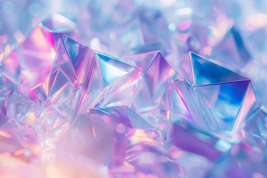 A close up of a colorful, multi-colored, and shiny surface. The surface is made up of many small, triangular shapes that are all different sizes and colors. Scene is one of vibrancy and energy - Powered by Adobe