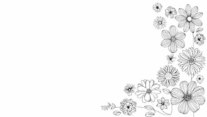 vector flowers outline with hand drawn floral background