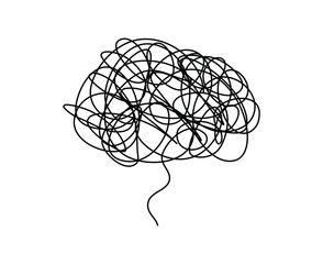 Obraz premium Tangled scribble brain doodle outline icon sign Hand drawn ink sketch. abstract design element