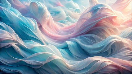 Obraz premium Ethereal Tides, delicate, feathery waves in baby blue and pale pink, flowing and merging in a dreamlike dance, conveying a sense of lightness and airiness.