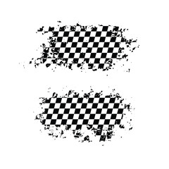 Racing grunge brush texture design, auto rally badge. Checkered pattern. Start, finish flag, scratches
