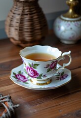 Fototapeta premium cup of tea and teapot on table