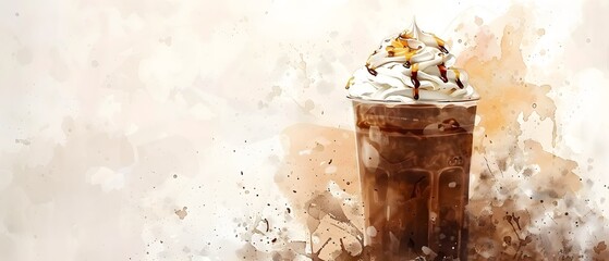 Chilled coffee drink topped with whipped cream, caramel, and chocolate sauce. Perfect for warm days and dessert lovers.