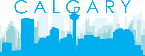 Fototapeta premium Blue panoramic city skyline poster with bluish misty transparent background buildings of CALGARY, CANADA