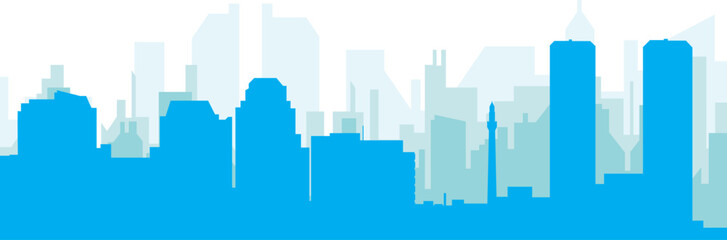 Fototapeta premium Blue panoramic city skyline poster with bluish misty transparent background buildings of TIJUANA, MEXICO