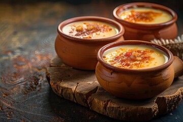 Mishti Doi, Traditional Bengali Food, Sweet Creamy Yogurt Dessert with Caramelized Sugar in Clay Pots