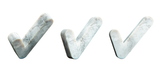 Set of marble check mark or tick icon isolated on transparent white background, png