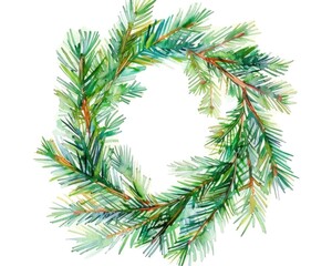 Pine Wreath. Watercolor Artwork of Spruce Wreath for Christmas Celebration
