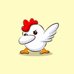 flat cute cartoon white chicken dabbing vector for elements, clipart and sticker