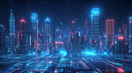Futuristic Neon City Skyline - Cyberpunk Metropolis