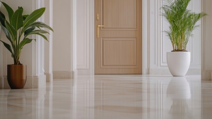 Fototapeta premium Elegant Lobby Interior with Lush Greenery and Pristine Flooring