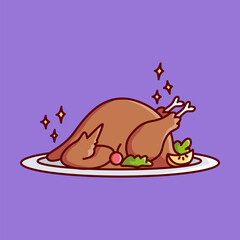 toast turkey on a plate Vector Illustration Icon. Flat Cartoon Style