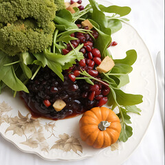 Roasted turkey with stuffing, gravy, and cranberry sauce.