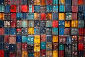 Obraz premium A wall of colorful shipping containers. This photo is perfect for depicting global trade and logistics.
