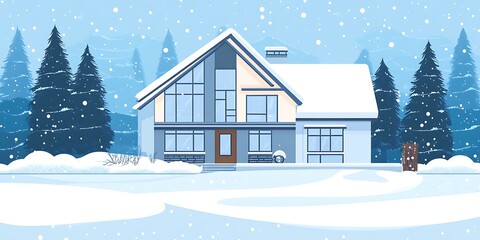 Fototapeta premium Snowy Winter House Illustration