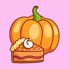 sweet pumpkin pie slices Vector Illustration Icon. Flat Cartoon Style