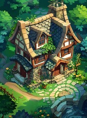 Fototapeta premium Stone Cottage in a Lush Forest