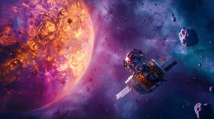 The scene is filled with bright colors and a sense of adventure