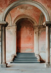 Fototapeta premium Old Archway With Pink Wall And Stone Columns