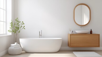 Fototapeta premium Modern Luxurious Hotel Bathroom with Minimalist Design and Natural Elements