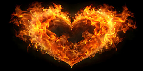 A vibrant and intense heart-shaped flame burning brightly , passion, intensity, heat, fire, energy, love, romantic, glowing, isolated