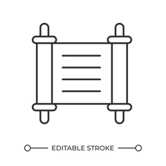 Scroll linear icon. Ancient manuscript. Historical document. Cultural heritage. Old paper. Ancient text. Thin line illustration. Contour symbol. Vector outline drawing. Editable stroke