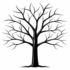 Leafless Tree Outline with Bare Branches  Silhouette Vector Illustration design