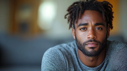 Fototapeta premium portrait od depressed young african american man looking at camera