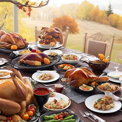 Roasted turkey with stuffing, gravy, and cranberry sauce.