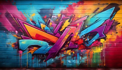 A vibrant graffiti artwork featuring bold colors and dynamic shapes, showcasing modern street art styles.