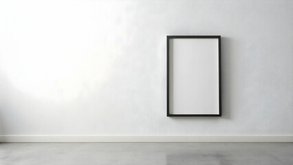 A minimalist black frame hanging on a white wall , art, interior design, modern, decoration, blank, gallery, home, decor, simple