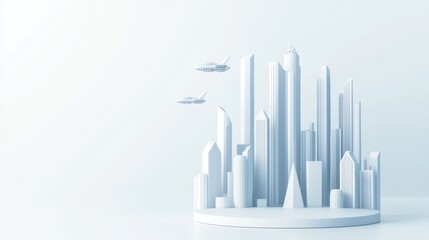 Fototapeta premium A futuristic cityscape with towering skyscrapers and flying vehicles, ultra-realistic