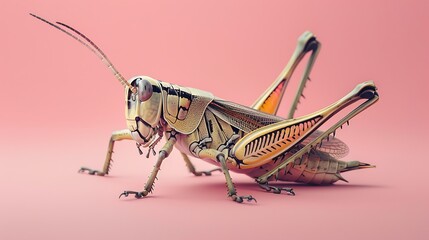  grasshopper isolated on pink background