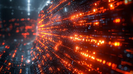 Fototapeta premium Digital coding data streams flow through vibrant cyber landscape, abstract background. Generative AI