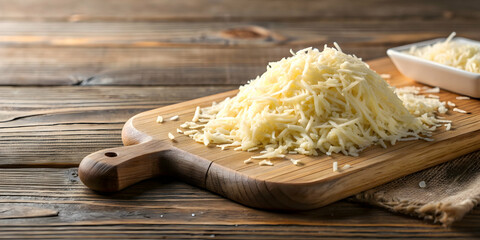 Grated mozzarella cheese on a wooden cutting board , mozzarella, cheese, grated, food, dairy, ingredient, cooking, Italian
