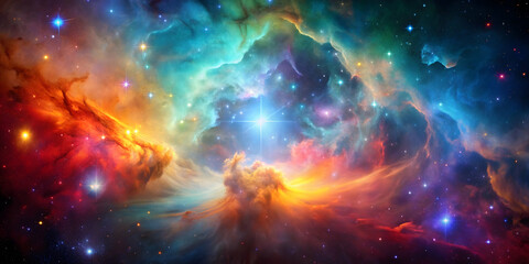 Fototapeta premium Vibrant cosmic nebula with colorful gases and stars , space, galaxy, celestial, universe, astronomy, cosmic, sky, nebula