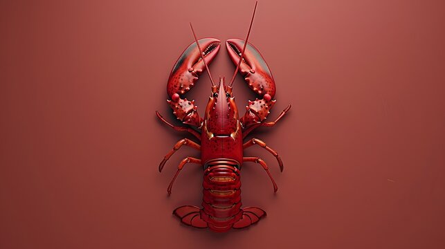 top view of lobster on red background