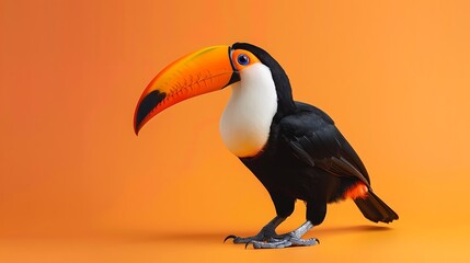Naklejka premium toucan isolated on orange background