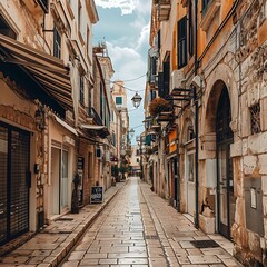 Fototapeta premium Narrow Street with Stone Buildings in an Old Town