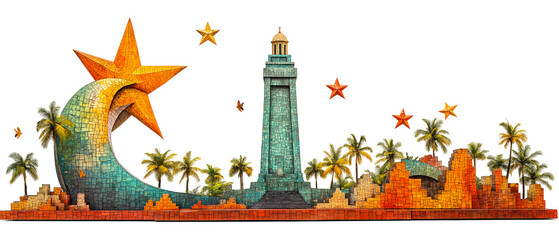 Guinea-Bissau Freedom Monument isolated floating on white background	