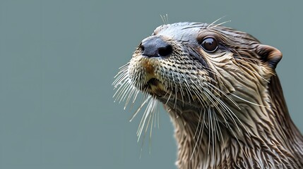 close up of an otter heads isolated on solid background