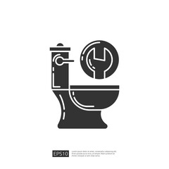 Toilet Repair Service Icon, Plumbing, Wrench, Maintenance, Bathroom