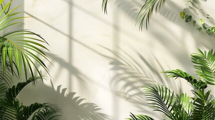 Naklejka premium Tropical Leaf Shadow On White Wall Background