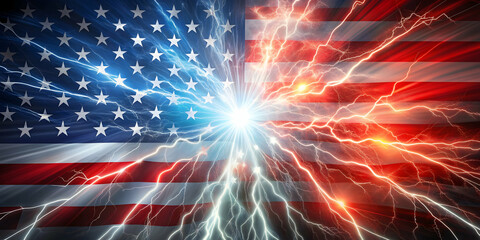 Fototapeta na wymiar Silver and red lightning explosion with patriotic abstract motif , patriotic, abstract, lightning