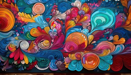 A vibrant abstract artwork featuring colorful swirls and patterns, evoking a sense of movement and creativity.