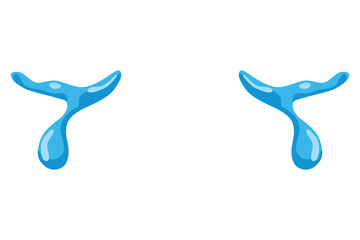 Cartoon tear drops icon. Sorrow cry streams, tear blob. Crying fluid, falling blue water drops. Isolated vector for sorrowful character weeping expression. Wet grief droplets