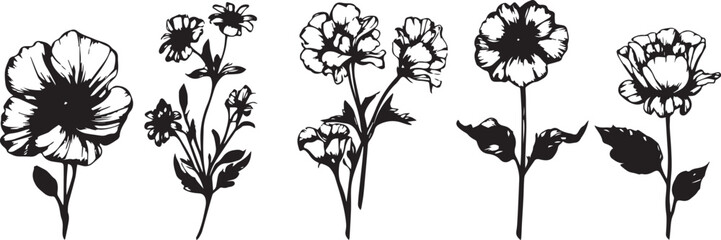 Set Flowers. Hand drawn vector illustration	